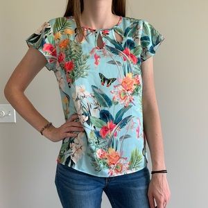 RSVP by Talbots Flutter Sleeve Tropical Floral Top